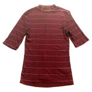 a new day Women's Top Size S Burgundy Strip Ribbed Blouse, Mock Neck